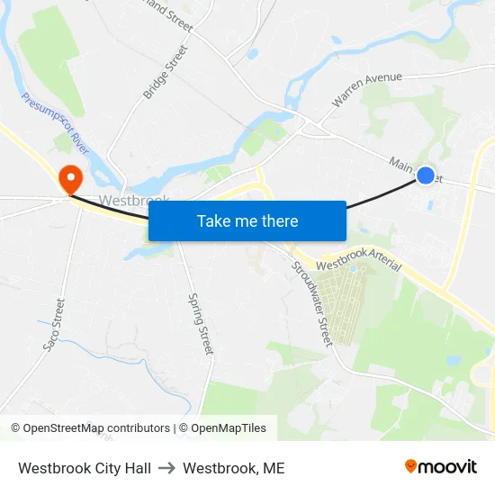 Westbrook City Hall to Westbrook, ME map