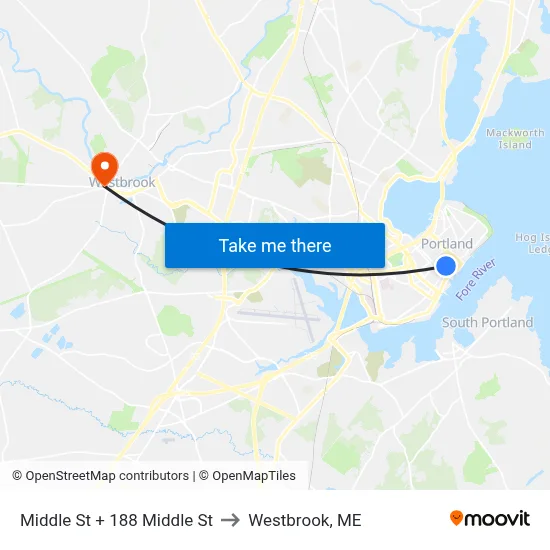 Middle St + 188 Middle St to Westbrook, ME map