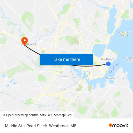Middle St + Pearl St to Westbrook, ME map