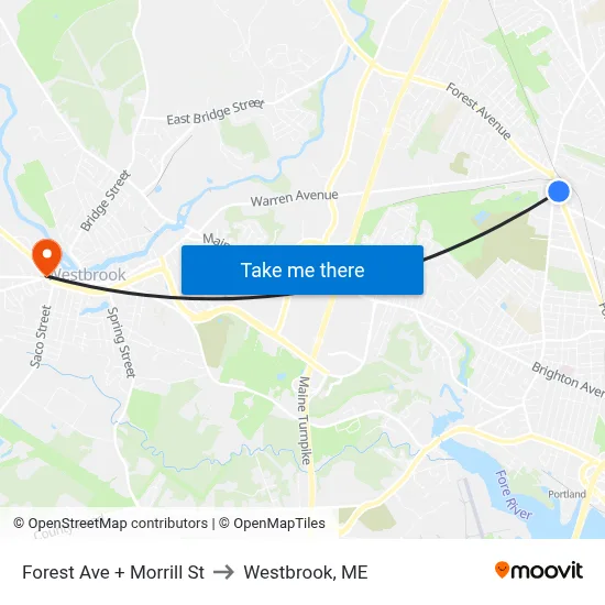 Forest Ave + Morrill St to Westbrook, ME map