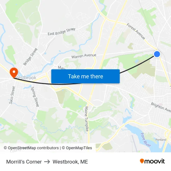 Morrill's Corner to Westbrook, ME map