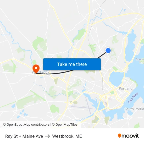 Ray St + Maine Ave to Westbrook, ME map