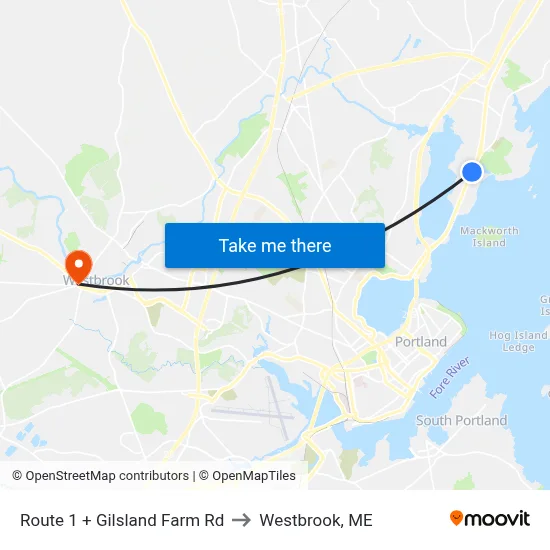 Route 1 + Gilsland  Farm Rd to Westbrook, ME map