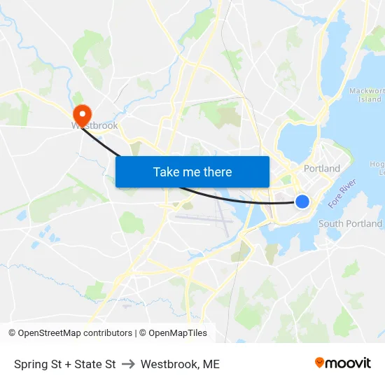 Spring St + State St to Westbrook, ME map