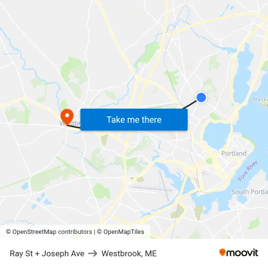 Ray St + Joseph Ave to Westbrook, ME map