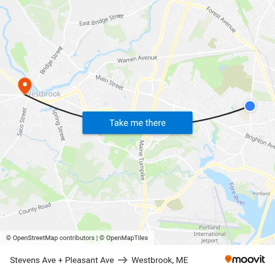 Stevens Ave + Pleasant Ave to Westbrook, ME map