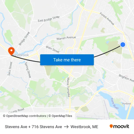 Stevens Ave + 716 Stevens Ave to Westbrook, ME map