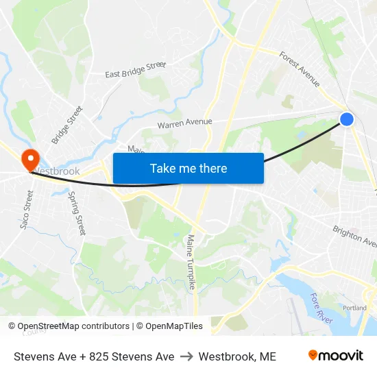 Stevens Ave + 825 Stevens Ave to Westbrook, ME map