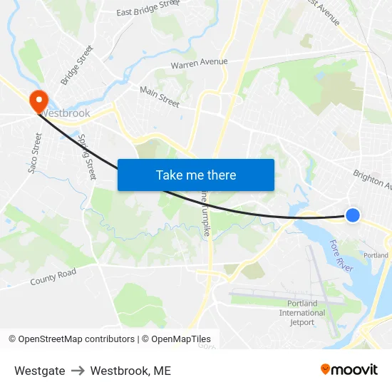 Westgate to Westbrook, ME map