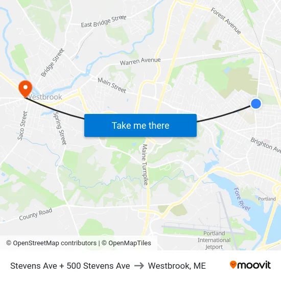 Stevens Ave + 500 Stevens Ave to Westbrook, ME map