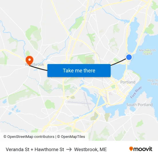 Veranda St + Hawthorne St to Westbrook, ME map