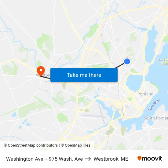 Washington Ave + 975 Wash. Ave to Westbrook, ME map