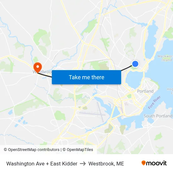 Washington Ave + East Kidder to Westbrook, ME map