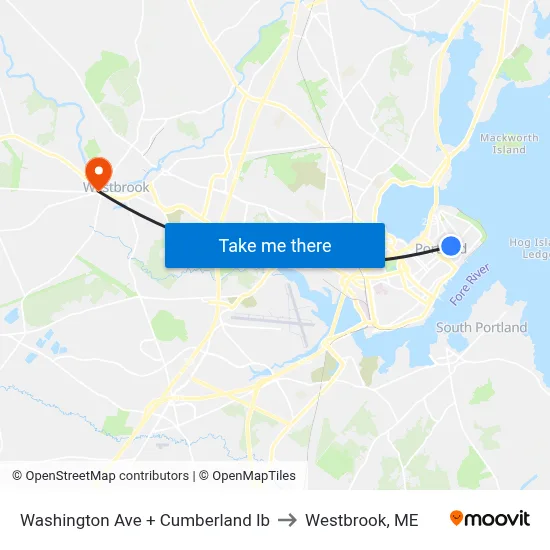 Washington Ave + Cumberland Ib to Westbrook, ME map