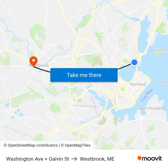 Washington Ave + Galvin St to Westbrook, ME map