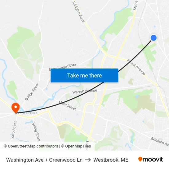 Washington Ave + Greenwood Ln to Westbrook, ME map
