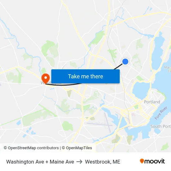 Washington Ave + Maine Ave to Westbrook, ME map