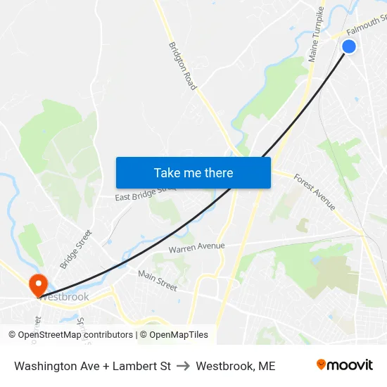 Washington Ave + Lambert St to Westbrook, ME map