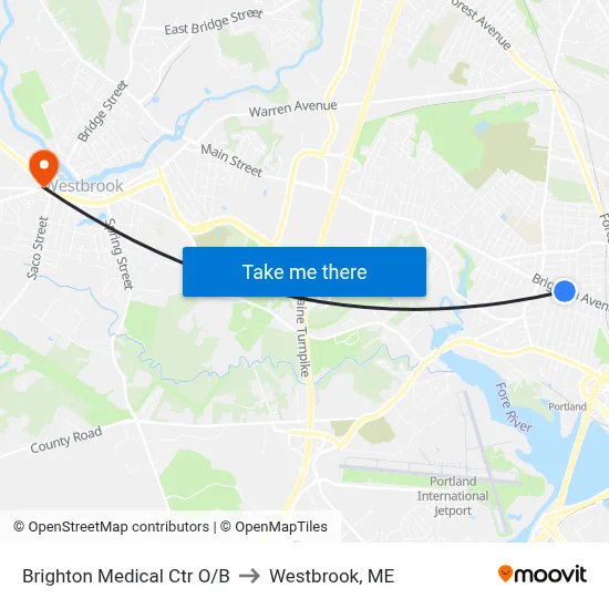 Brighton Medical Ctr O/B to Westbrook, ME map