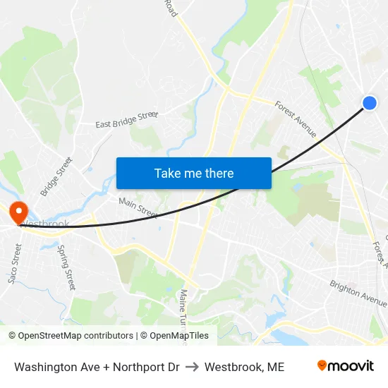Washington Ave + Northport Dr to Westbrook, ME map