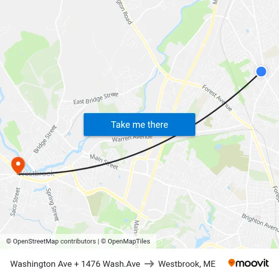Washington Ave + 1476 Wash.Ave to Westbrook, ME map