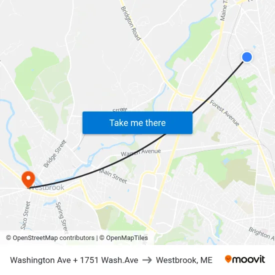 Washington Ave + 1751 Wash.Ave to Westbrook, ME map