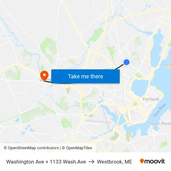 Washington Ave + 1133 Wash.Ave to Westbrook, ME map