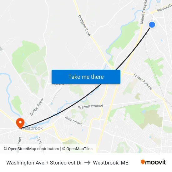 Washington Ave + Stonecrest Dr to Westbrook, ME map