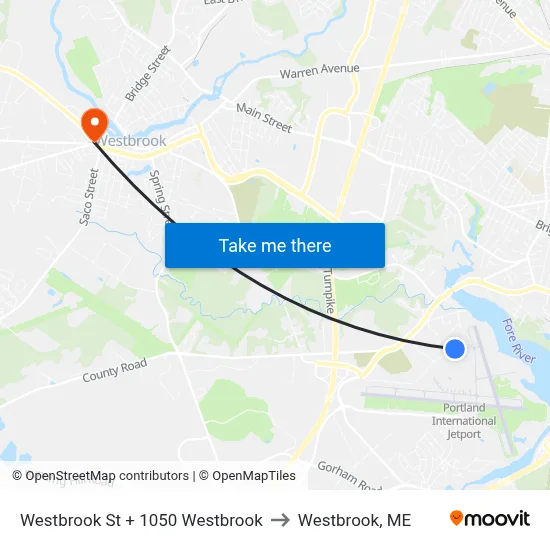 Westbrook St + 1050 Westbrook to Westbrook, ME map