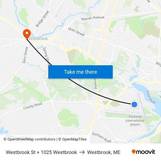 Westbrook St + 1025 Westbrook to Westbrook, ME map