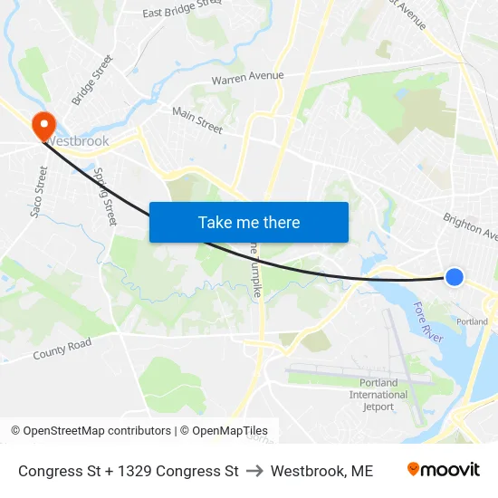 Congress St + 1329 Congress St to Westbrook, ME map