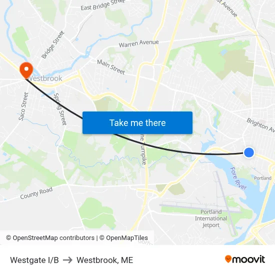 Westgate I/B to Westbrook, ME map