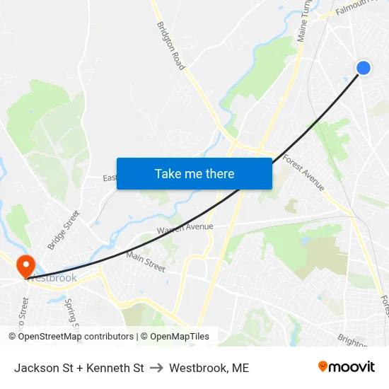 Jackson St + Kenneth St to Westbrook, ME map
