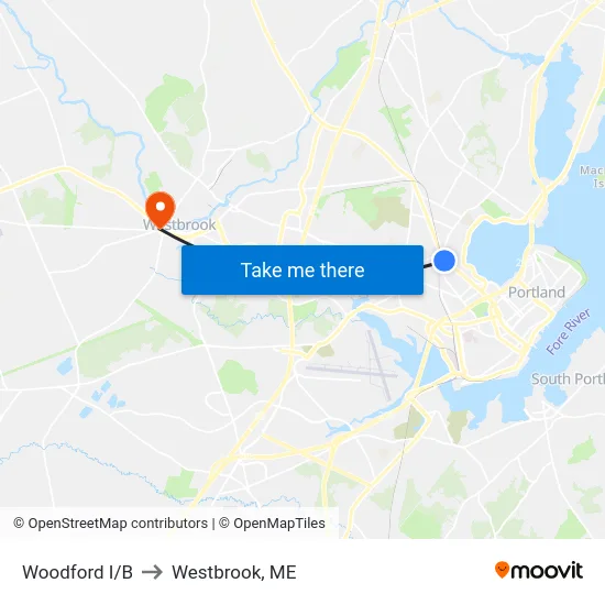 Woodford I/B to Westbrook, ME map