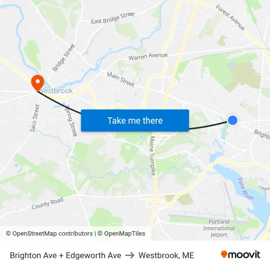 Brighton Ave + Edgeworth Ave to Westbrook, ME map