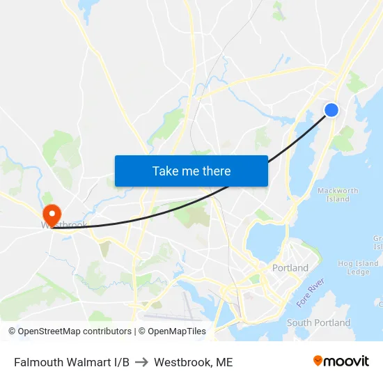 Falmouth Walmart I/B to Westbrook, ME map