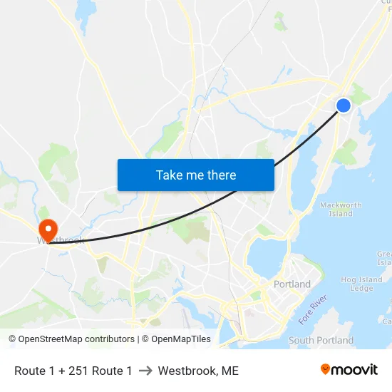 Route 1 + 251 Route 1 to Westbrook, ME map