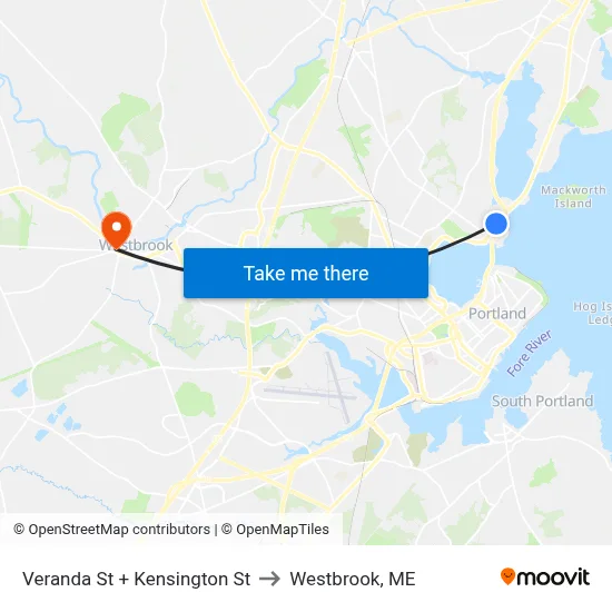 Veranda St + Kensington St to Westbrook, ME map
