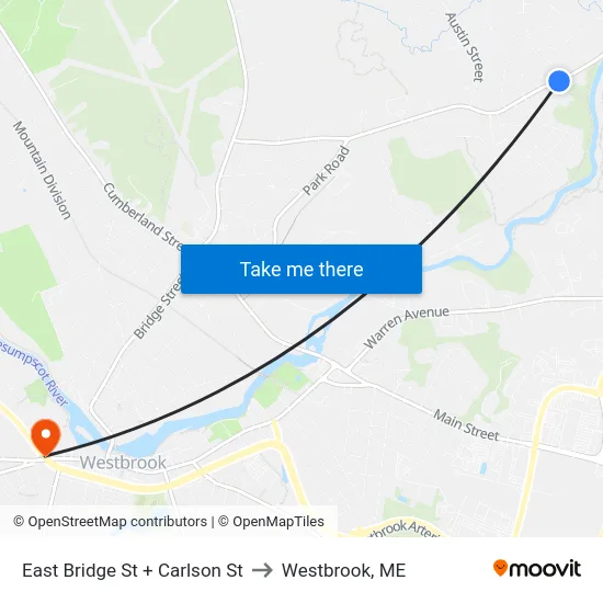 East Bridge St + Carlson St to Westbrook, ME map