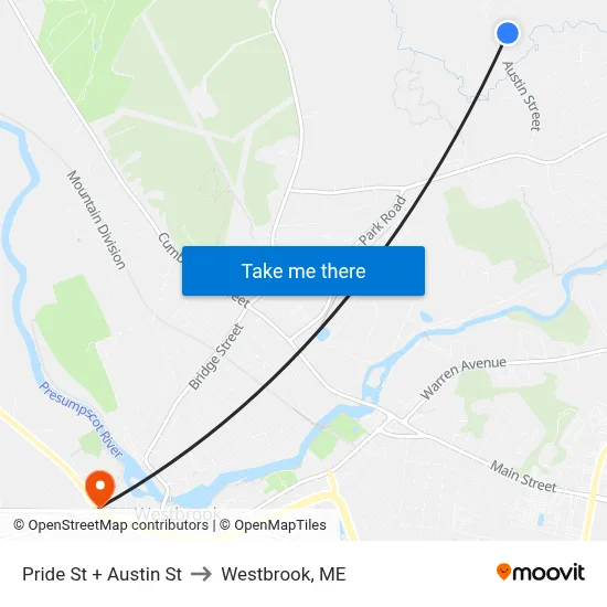 Pride St + Austin St to Westbrook, ME map