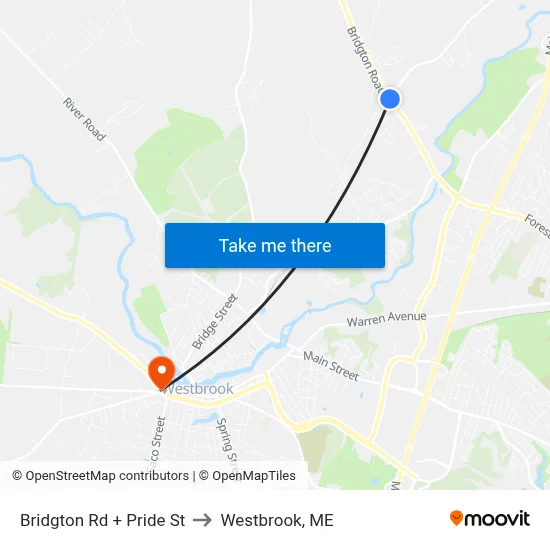 Bridgton Rd + Pride St to Westbrook, ME map