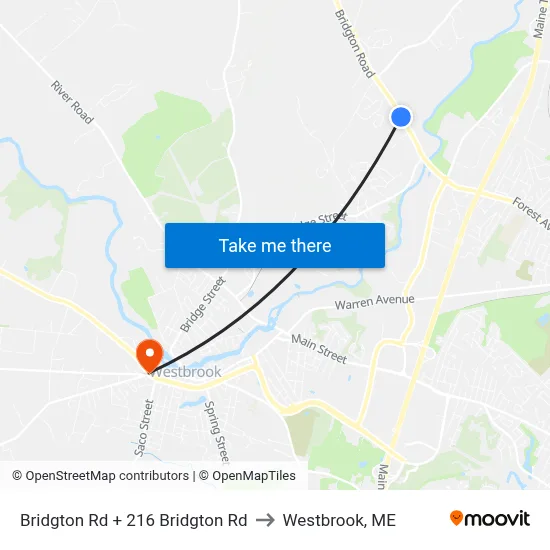 Bridgton Rd + 216 Bridgton Rd to Westbrook, ME map