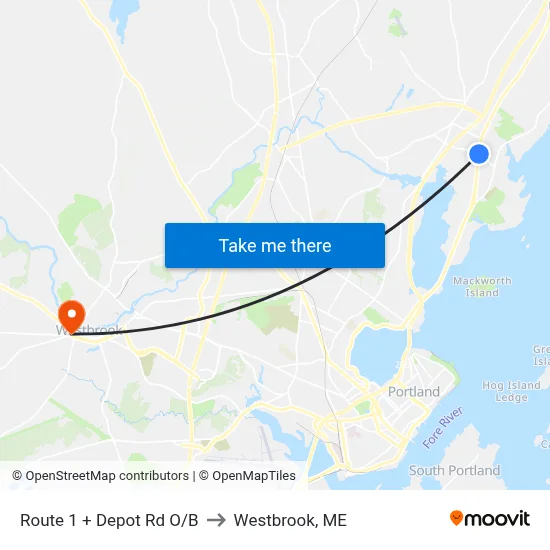 Route 1 + Depot Rd O/B to Westbrook, ME map