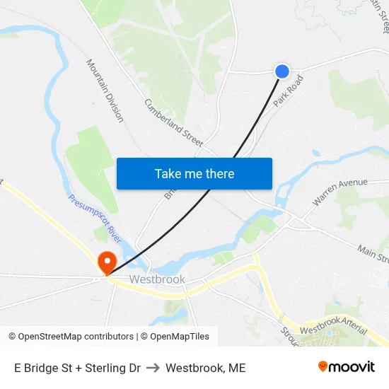 E Bridge St + Sterling Dr to Westbrook, ME map