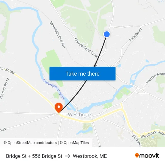 Bridge St + 556 Bridge St to Westbrook, ME map