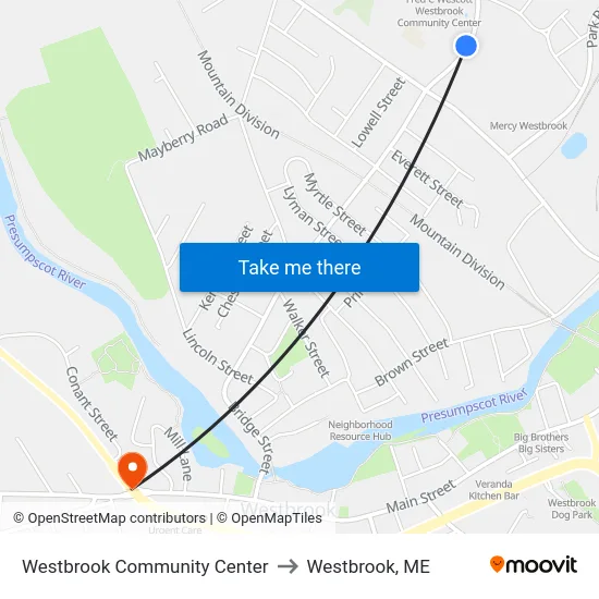 Westbrook Community Center to Westbrook, ME map