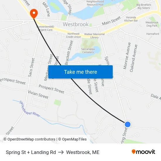 Spring St + Landing Rd to Westbrook, ME map