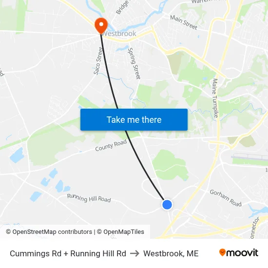 Cummings Rd + Running Hill Rd to Westbrook, ME map