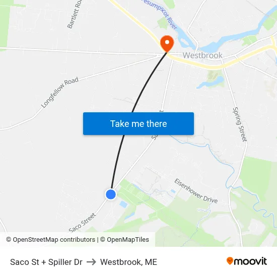 Saco St + Spiller Dr to Westbrook, ME map