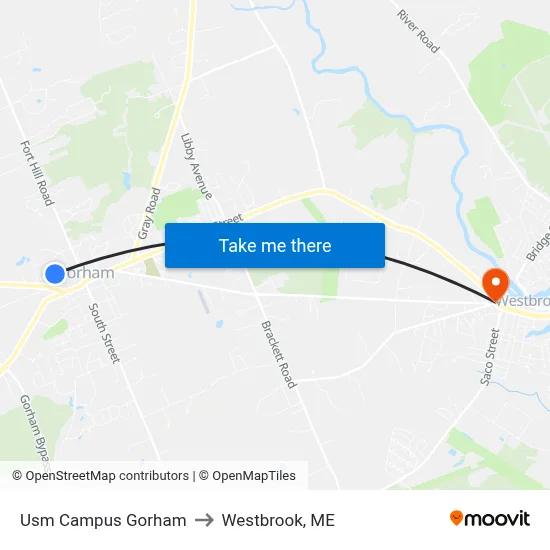 Usm Campus Gorham to Westbrook, ME map